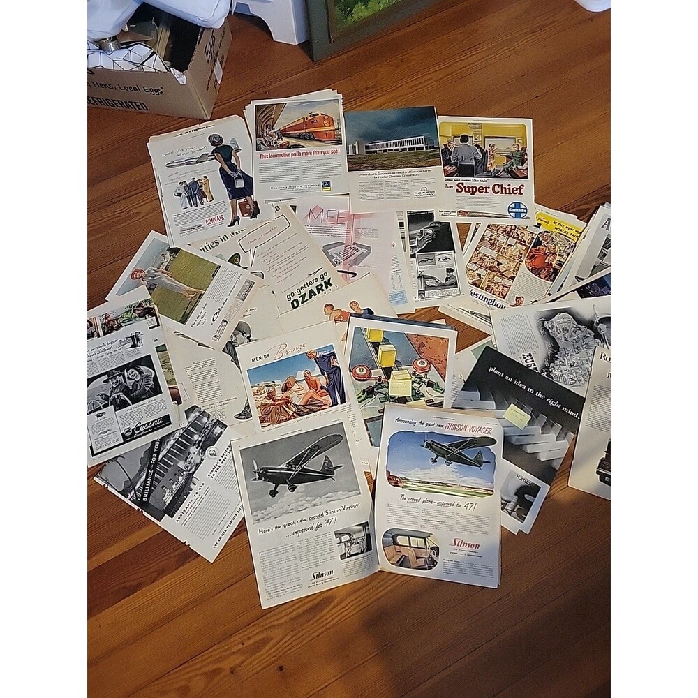 Lot Of 70+ Vintage Ads Advertising: Airline, Trains, Travel+Cessna Stinson+++